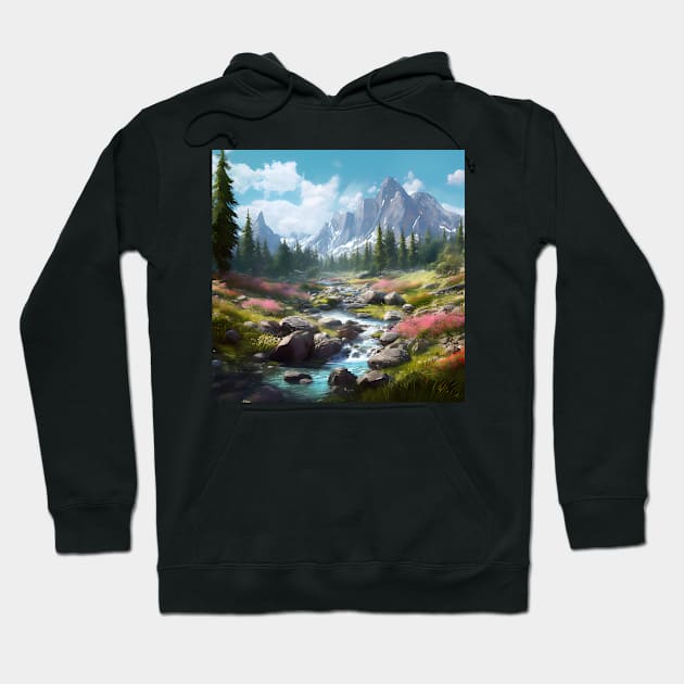 Natural Ecstasy: Enchanting Panoramic View of Mountains, Streams and Trees in a Magical World Hoodie by insaneLEDP